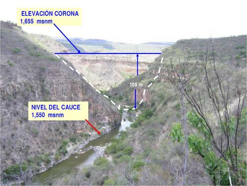 Cañón donde se levanta la Presa El Zapotillo, sobre el Río Verde. Imagen: Conagua