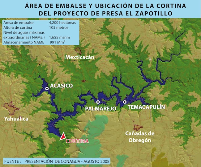 Zona del embalse de la Presa El Zapotillo. Gráfico:Conagua
