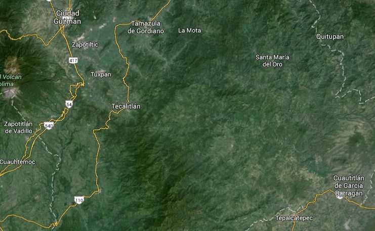 Zona sur de Jalisco donde la delincuencia domina los bosques. Imagen de Google Maps
